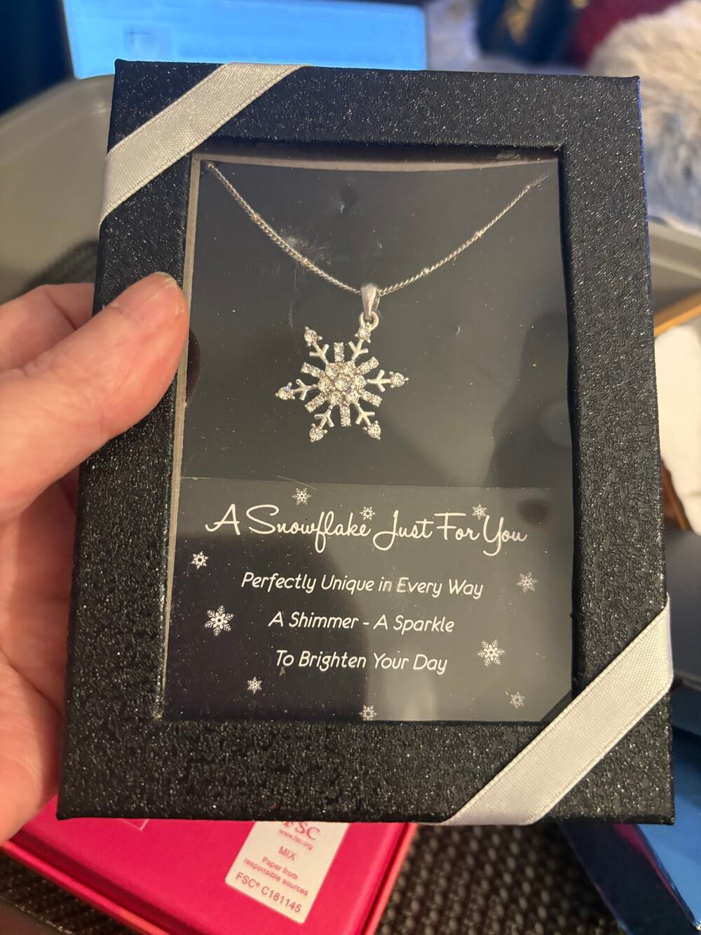 Vintage Snowflake Rhinestone Pendant Necklace NIB